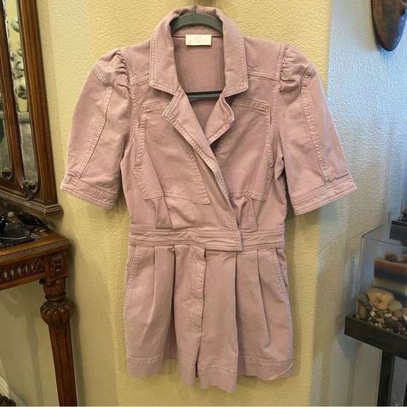 7 FOR ALL MANKIND Women Lilac Pleated Short Sleeve Denim Romper Size XS - Picture 1 of 9